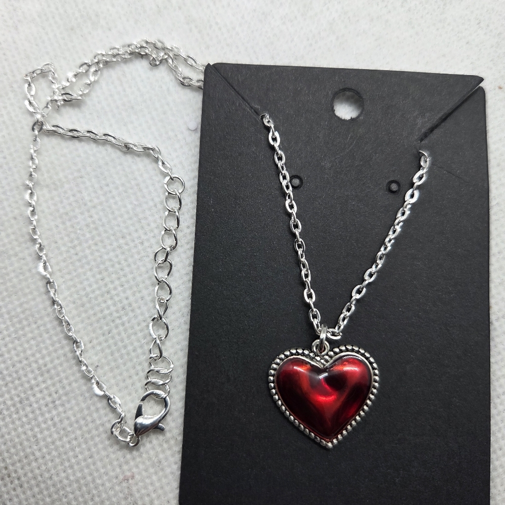 Heart Necklace with Red Pendant